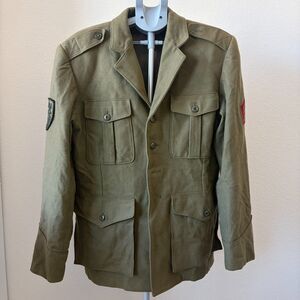 Vintage Edward Dada‎ Military Jacket L Green Wool Blend Epaulet Patch Structured